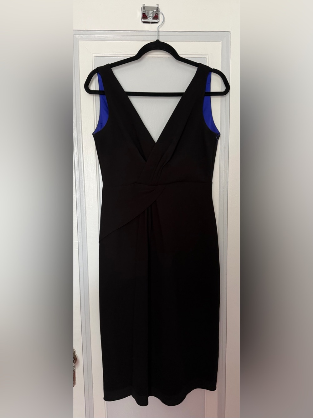 Elie Tahari Black Midi Sheath Dress with Blue Accents